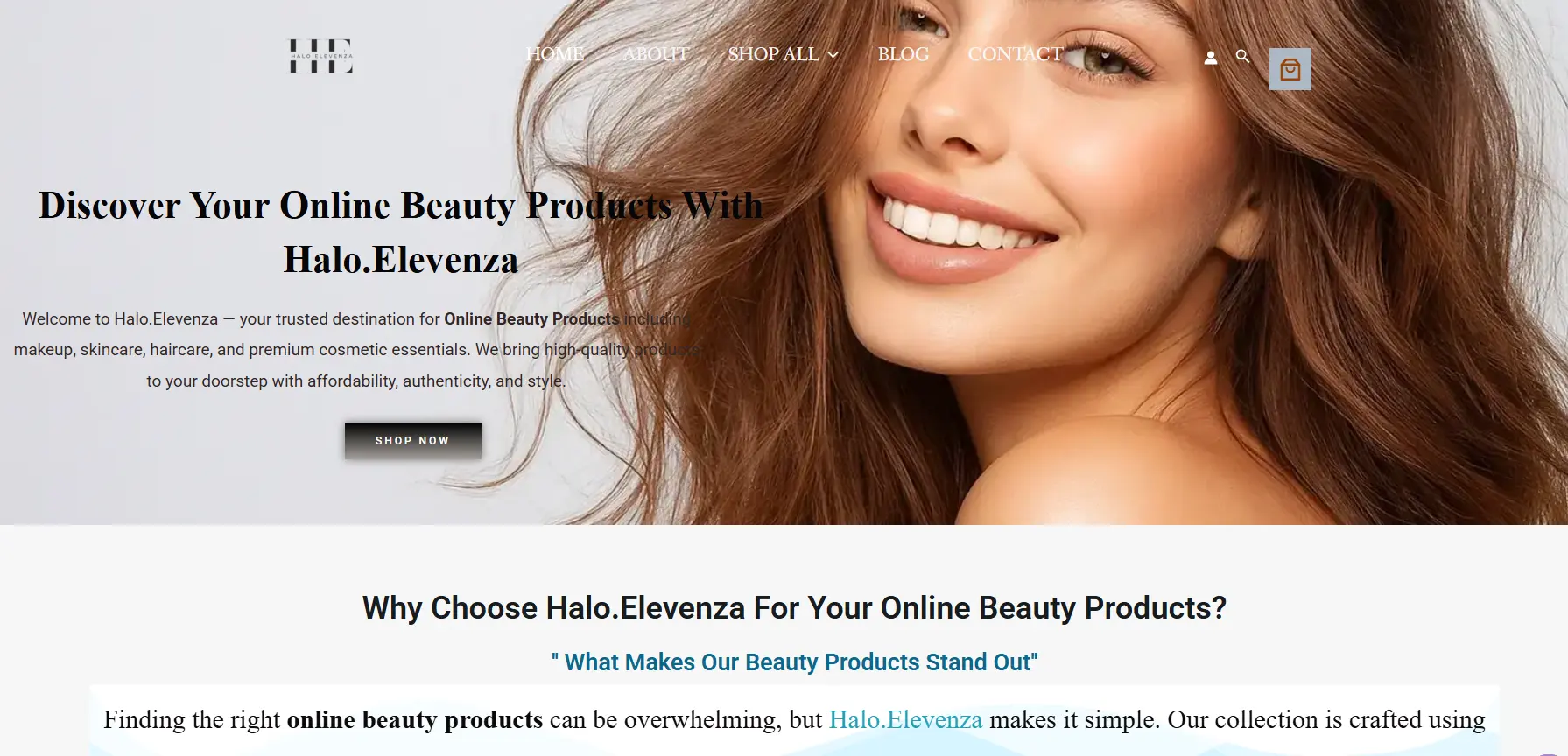 Home beauty brand homepage designed by a freelance digital marketer in malappuram showcasing online beauty products